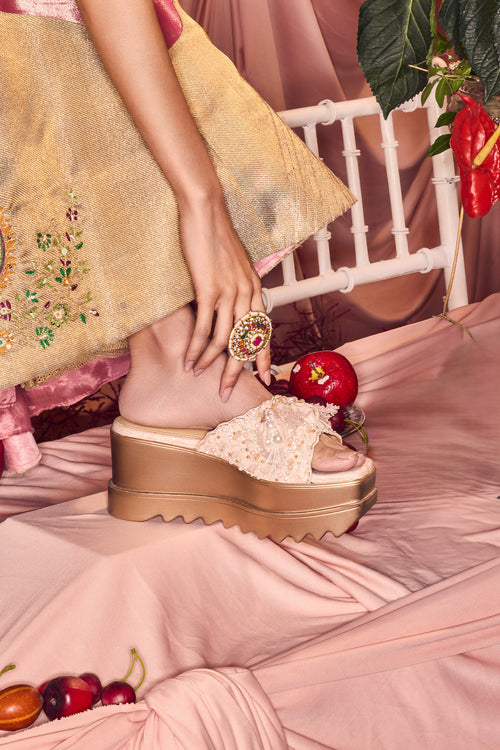 Fleur de Pearl Wedge Sandals