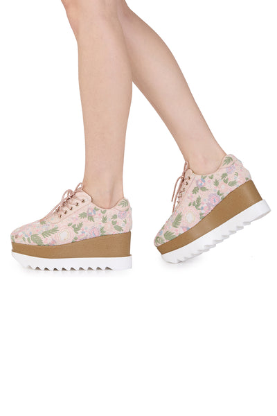 Blush Peony Wedge Sneakers