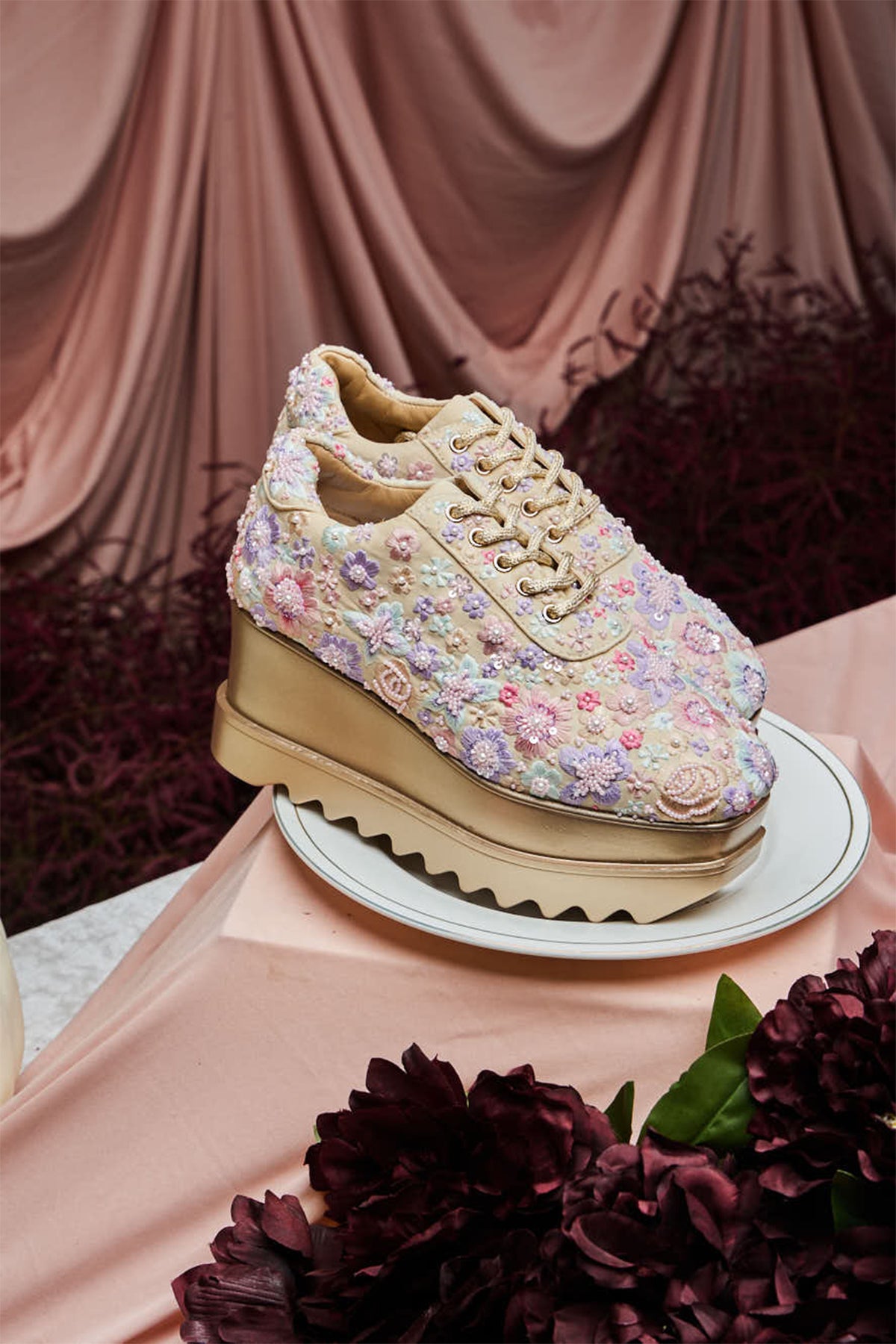 Floral Polka Wedge Sneakers