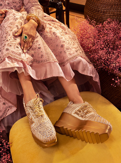 Bride Wearing Embroidered Bridal Footwear