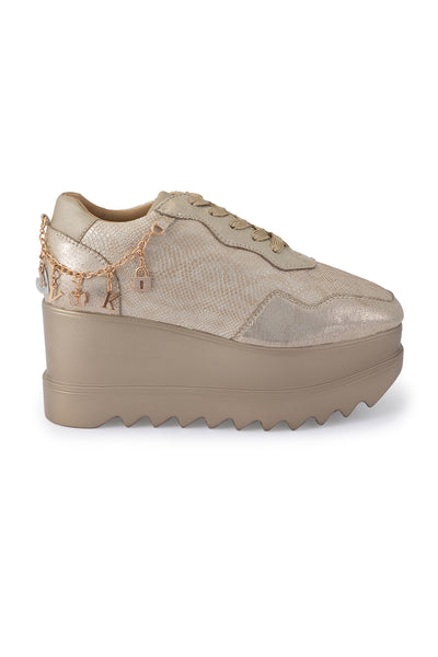 Groove Signature Wedge Sneakers with Gold Chain Ornaments - Anaar